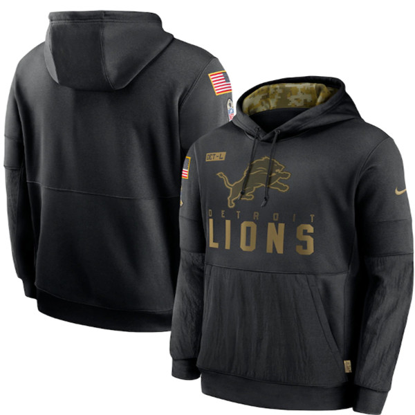 Men's Detroit Lions Black Salute To Service Sideline Performance Pullover Hoodie 2020
